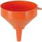 Plastic funnel with fixed nozzle, high edge as overflow protection and interchangeable sieve